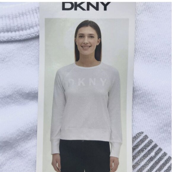DKNY Womens Logo Long-Sleeve T-Shirt Sweater White Size L - Picture 1 of 6